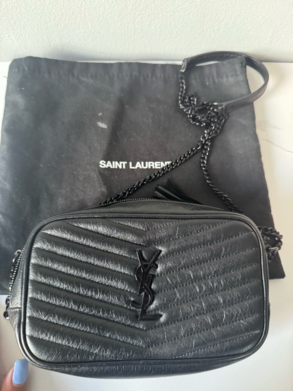 Saint Laurent Black Chevron Quilted Leather Camera Crossbody with Tassel - Picture 8 of 8